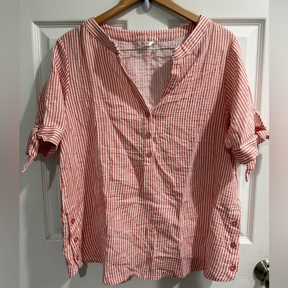 Kaktus Pink and White Striped Button-Down Tunic